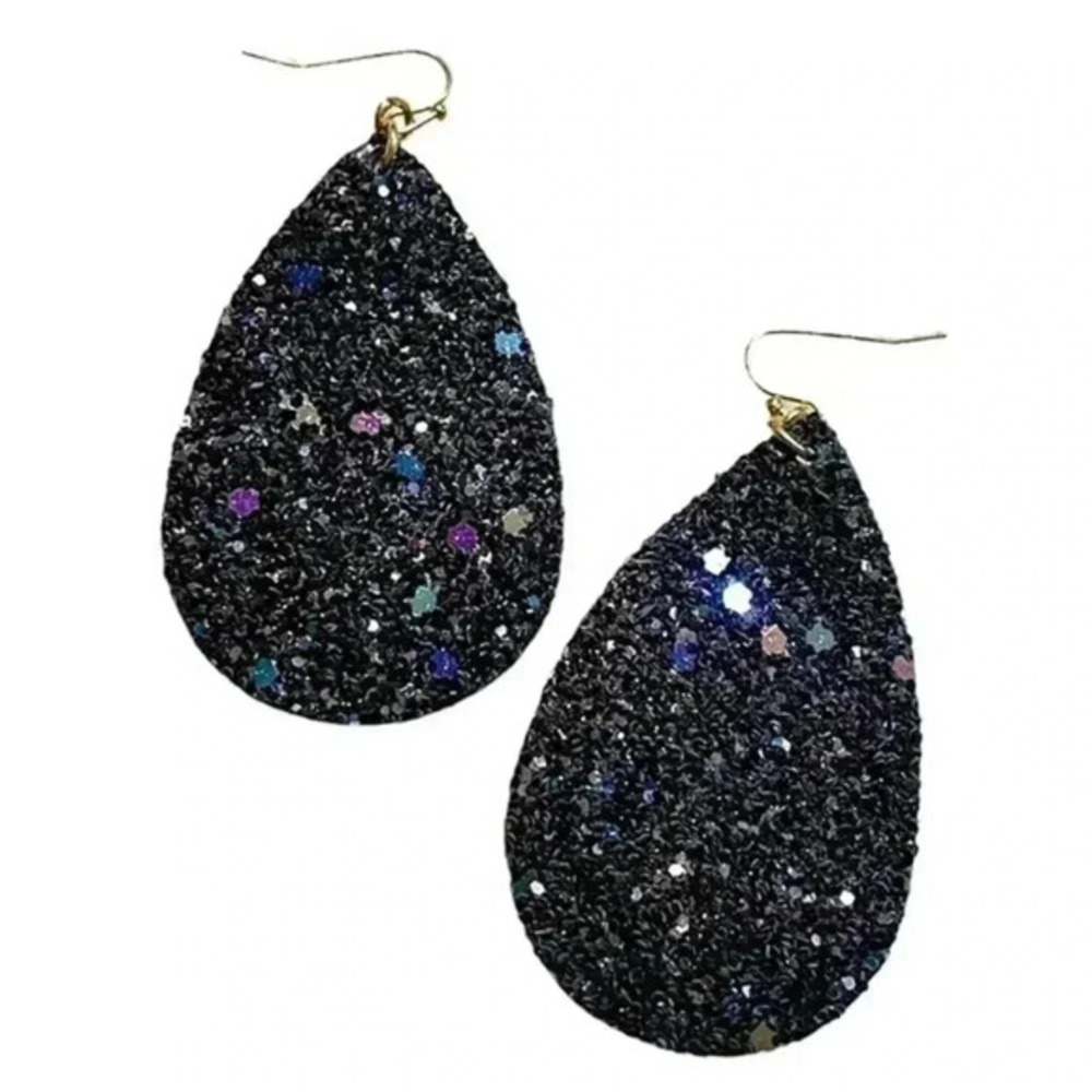 BLACK AND PURPLE TEARDROP LIGHTWEIGHT EARRINGS